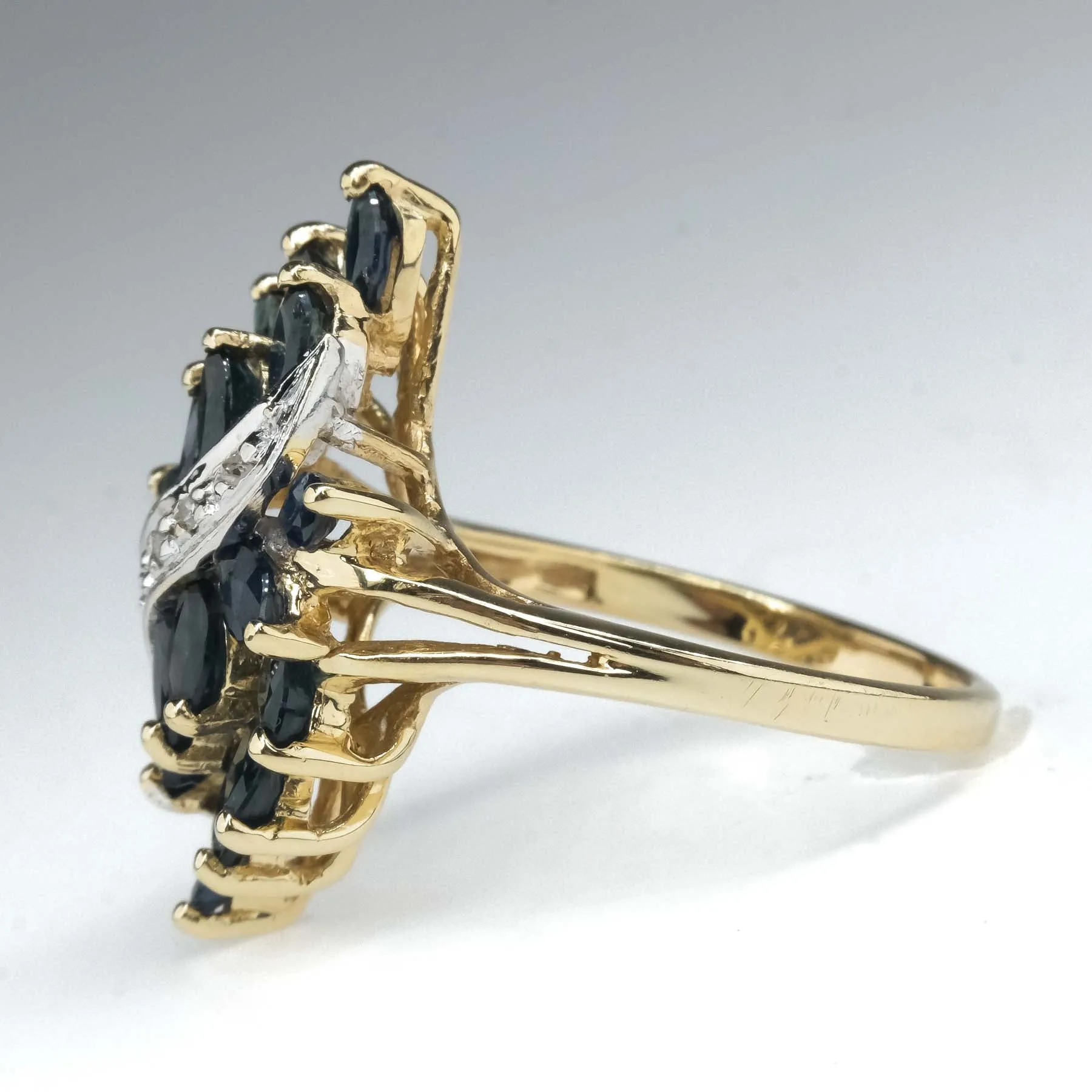 1.02ctw Sapphire & Diamond Cluster Cocktail Ring in 10K Two Tone Gold
