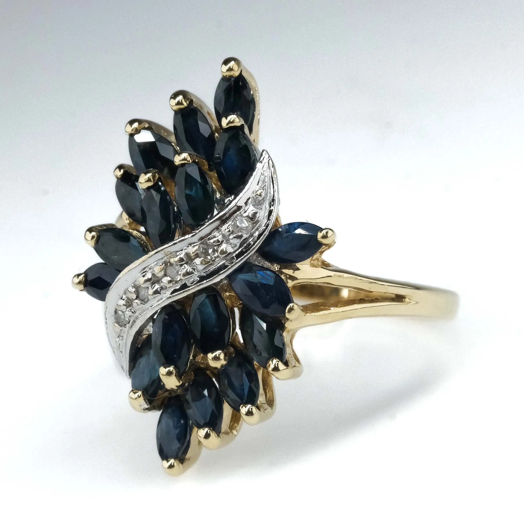 1.02ctw Sapphire & Diamond Cluster Cocktail Ring in 10K Two Tone Gold