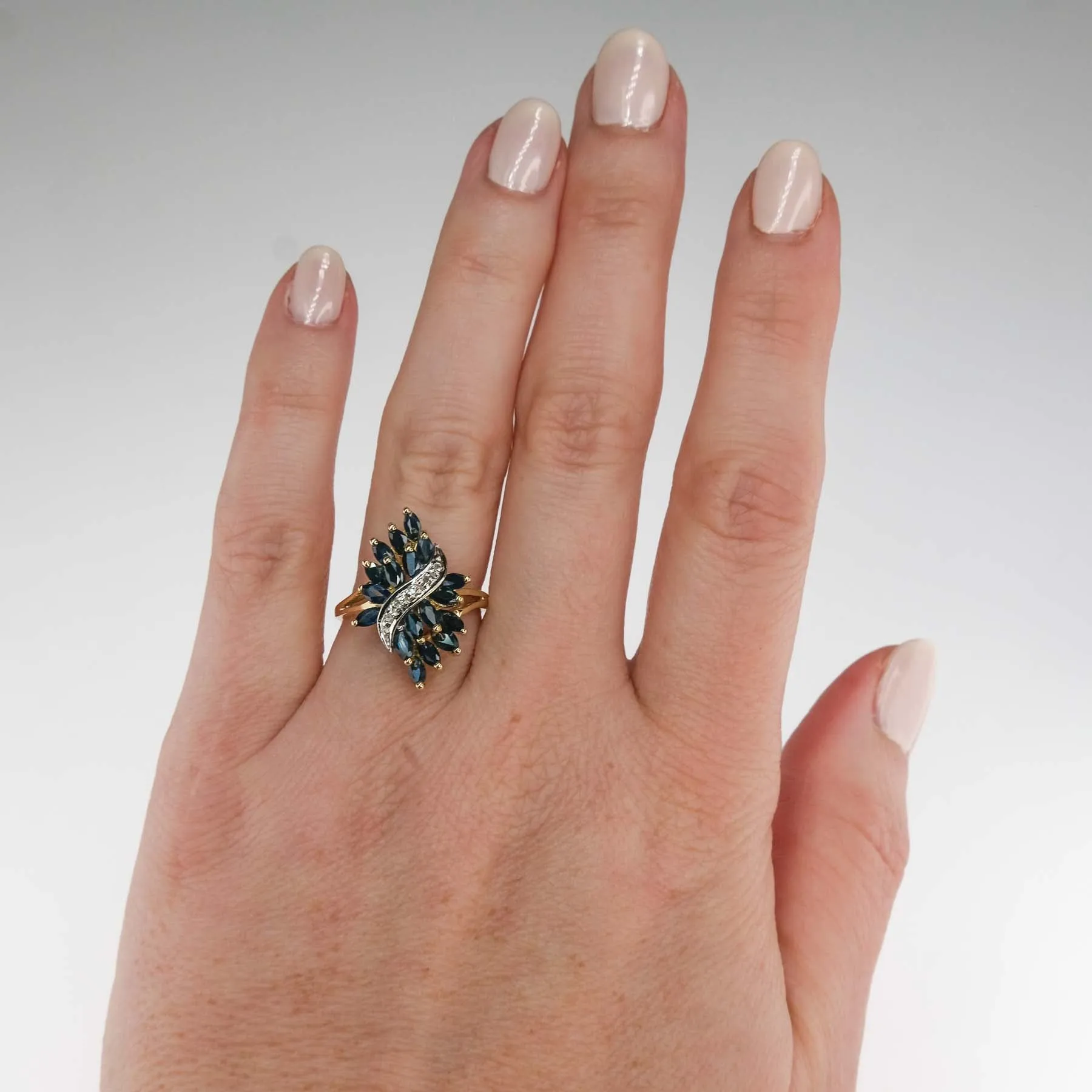 1.02ctw Sapphire & Diamond Cluster Cocktail Ring in 10K Two Tone Gold