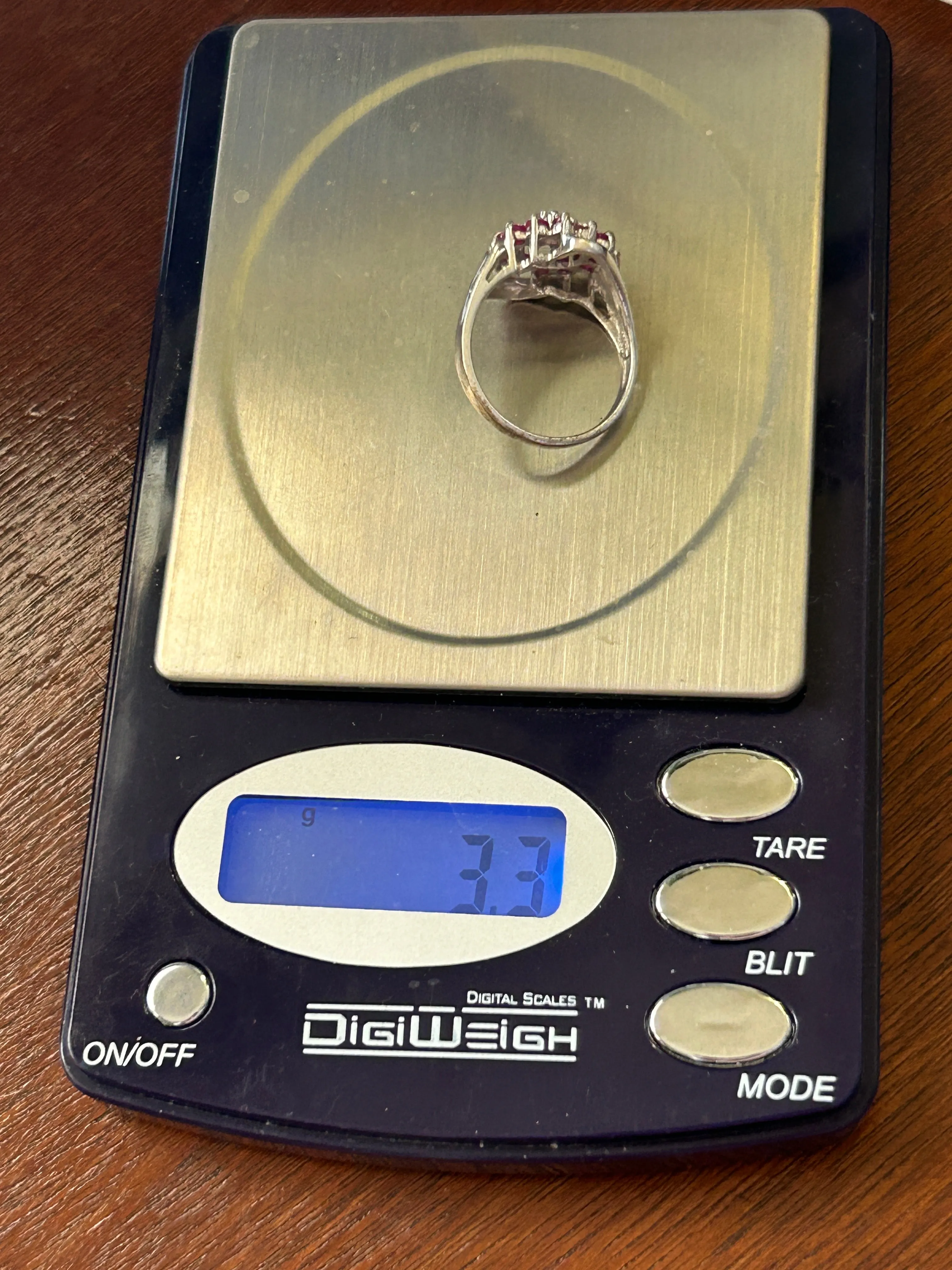 10k White Gold Ruby Diamond Cluster Cocktail Ring Sz 7