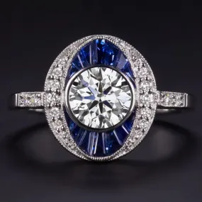 1.31ct LAB CREATED DIAMOND SAPPHIRE COCKTAIL RING VINTAGE STYLE 14k WHITE GOLD
