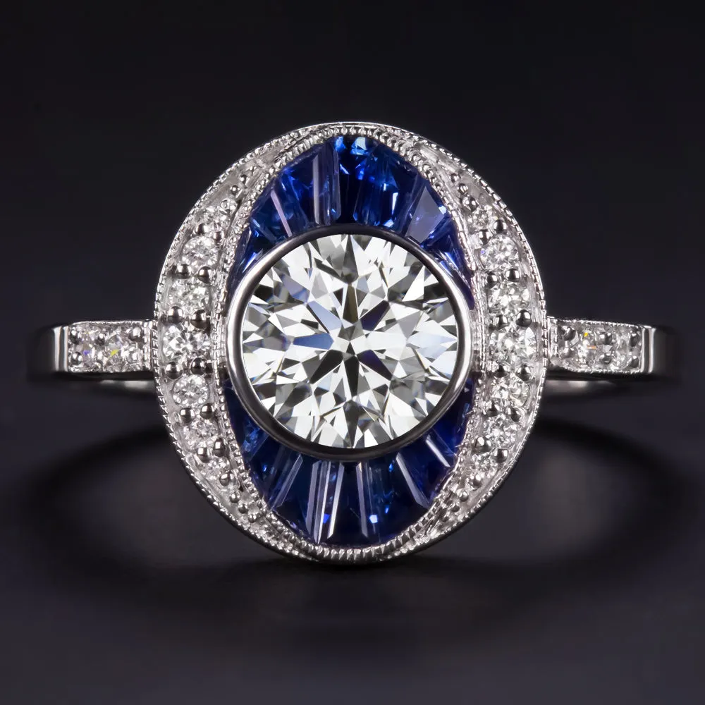 1.31ct LAB CREATED DIAMOND SAPPHIRE COCKTAIL RING VINTAGE STYLE 14k WHITE GOLD