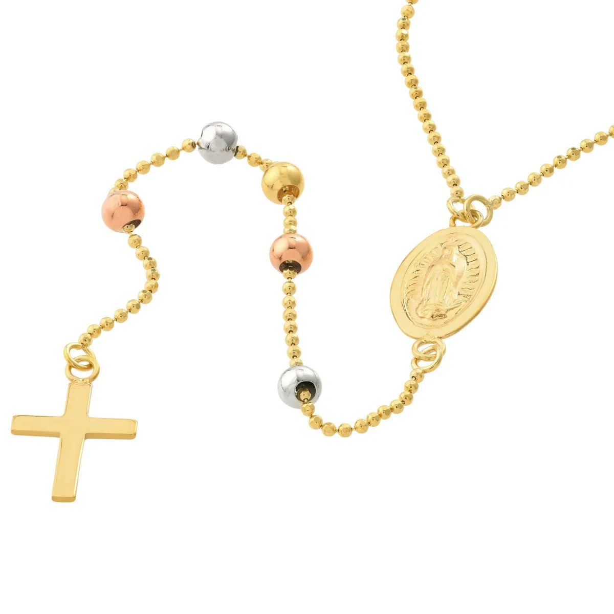 14K Gold Children's Virgin Mary with Cross Beaded Y-Necklace