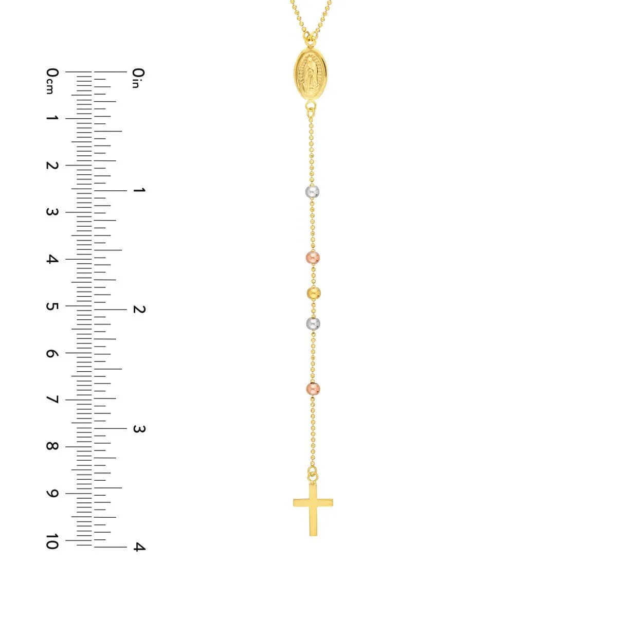 14K Gold Children's Virgin Mary with Cross Beaded Y-Necklace