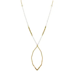 14k Gold Plated Chain and White Beaded Octagon Pendant Necklace