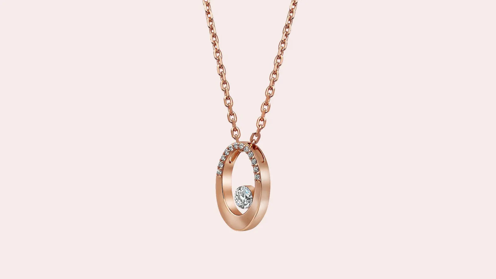 14K H-I/SI Oval Floating Diamond Necklace