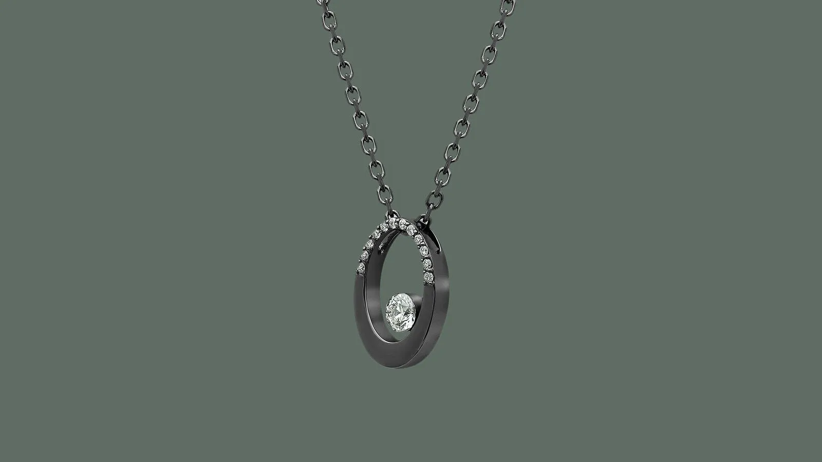 14K H-I/SI Oval Floating Diamond Necklace