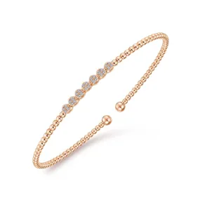 14K Rose Gold Bujukan Cuff Bracelet with Cluster Diamond Stations - BG4116-62K45JJ