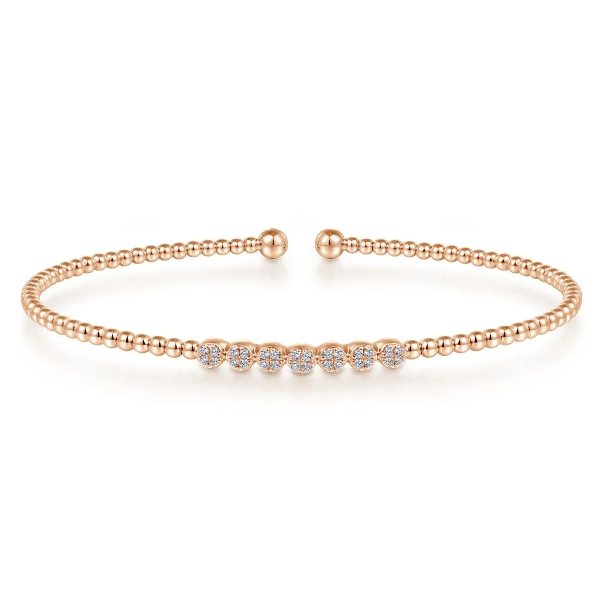 14K Rose Gold Bujukan Cuff Bracelet with Cluster Diamond Stations - BG4116-62K45JJ