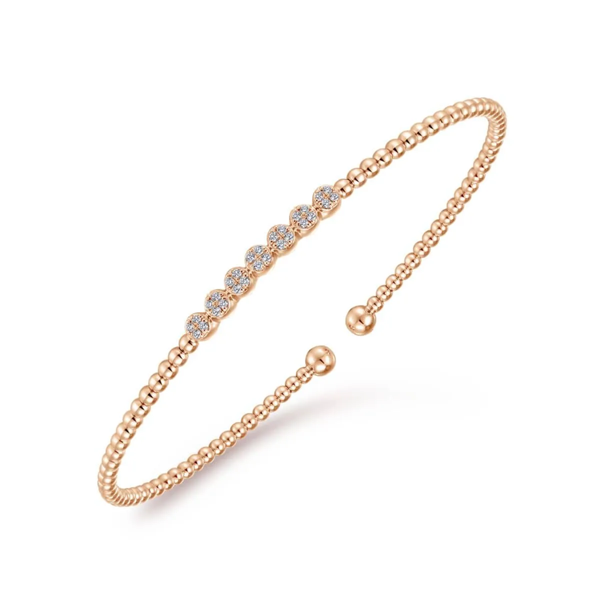 14K Rose Gold Bujukan Cuff Bracelet with Cluster Diamond Stations - BG4116-62K45JJ