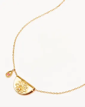 14k Solid Gold Lotus Birthstone Diamond Necklace - October - Pink Tourmaline