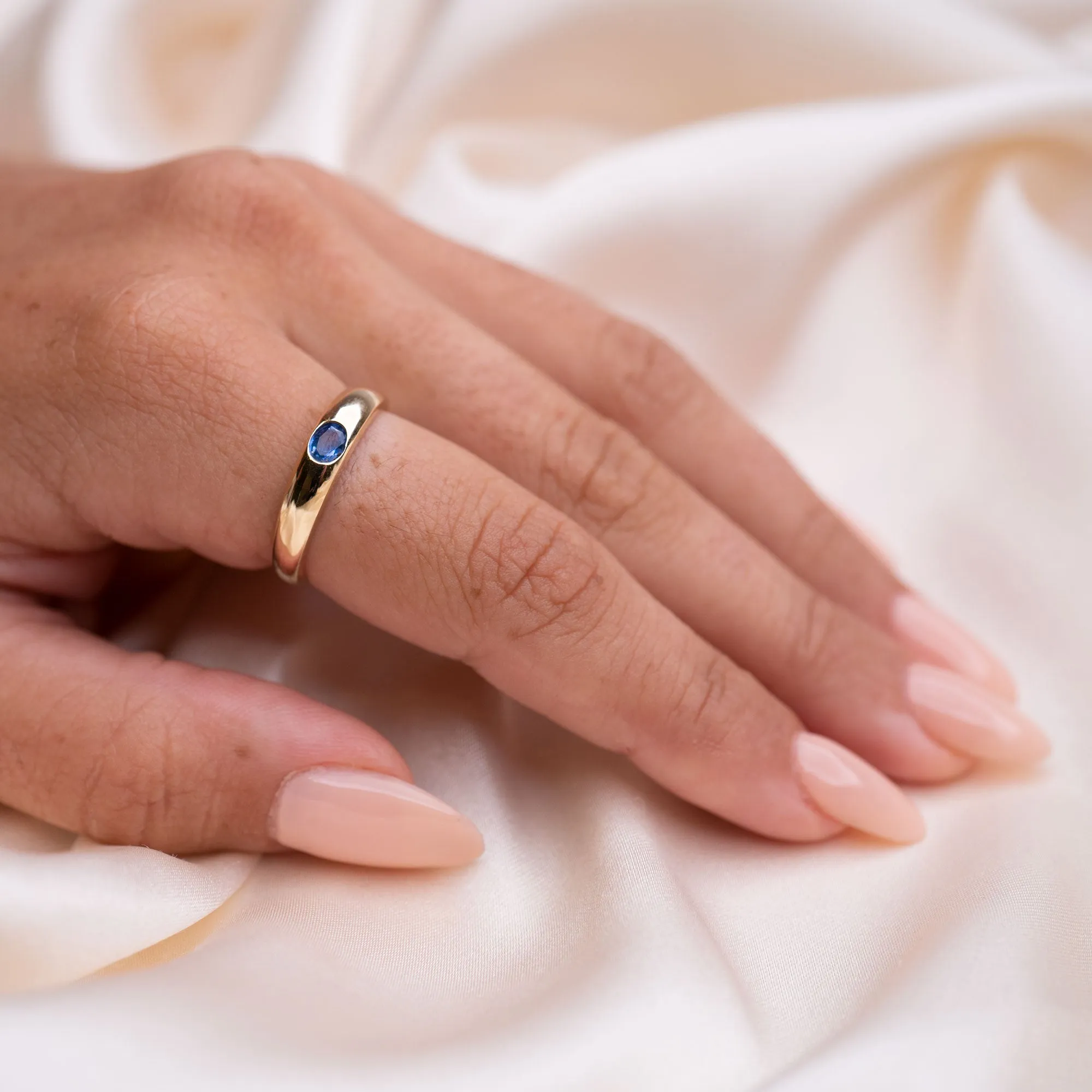 14k Thin Blue Sapphire Dome Ring