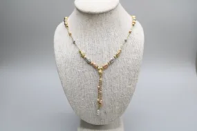14K Three Tone Fancy Beaded Chain Necklace (Length 10 1/2 Inches)