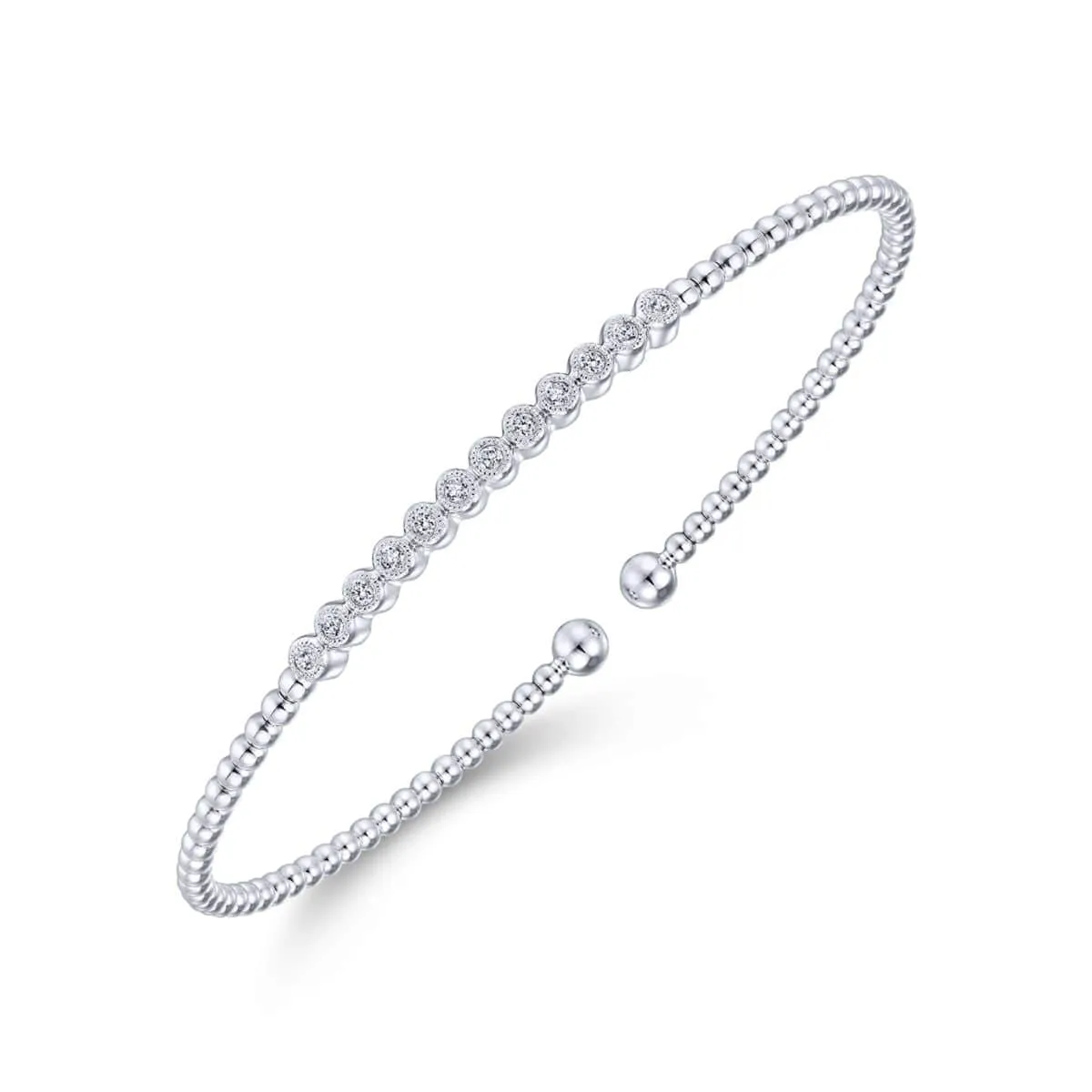 14K White Gold Bujukan Cuff Bracelet with Diamond Stations - BG4118-62W45JJ
