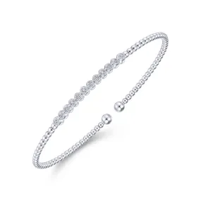 14K White Gold Bujukan Cuff Bracelet with Diamond Stations - BG4118-62W45JJ