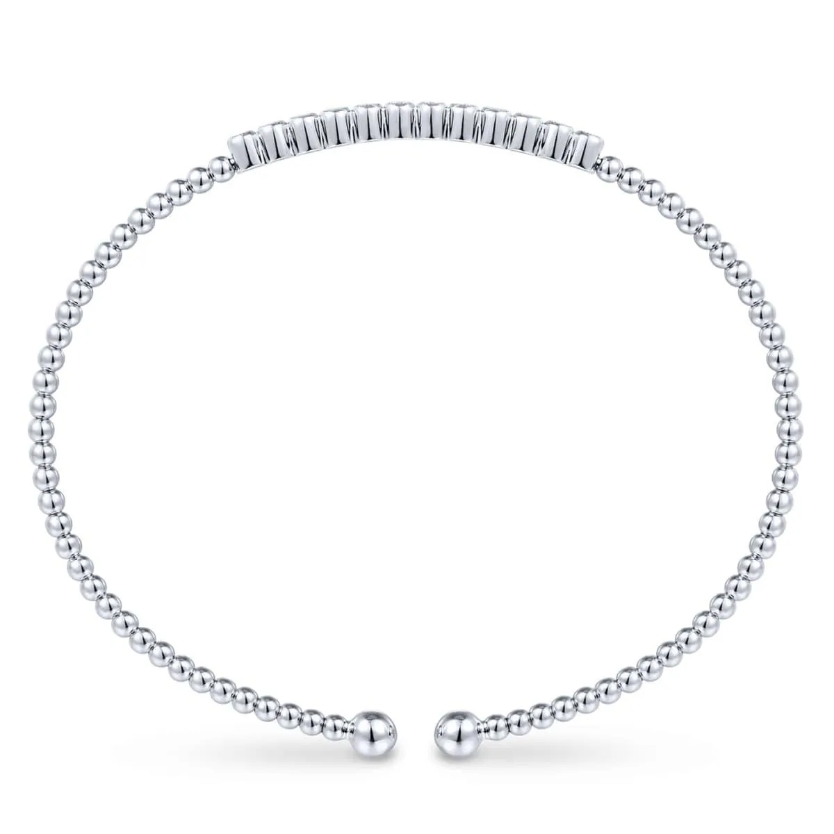 14K White Gold Bujukan Cuff Bracelet with Diamond Stations - BG4118-62W45JJ