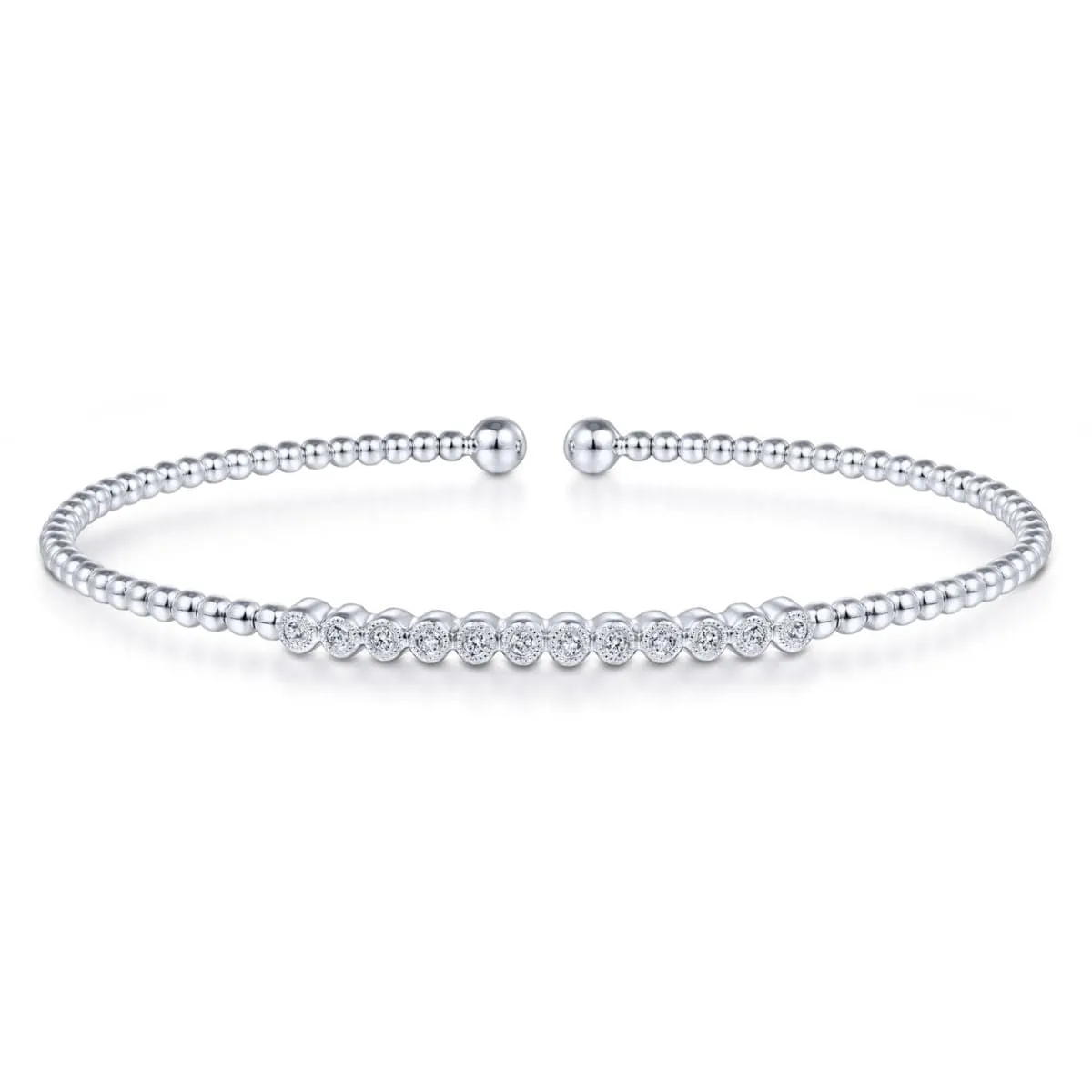 14K White Gold Bujukan Cuff Bracelet with Diamond Stations - BG4118-62W45JJ