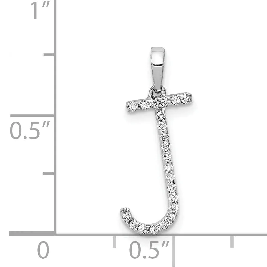 14K White Gold Diamond 0.088-CT Block Letter J Initial Charm Pendant