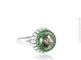 14K White Gold Diamond & Green Quartz Large High Fashion Cocktail Ring - 7.52 Carats Total Gem Weight