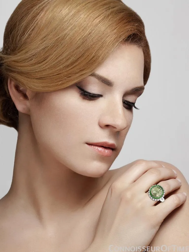 14K White Gold Diamond & Green Quartz Large High Fashion Cocktail Ring - 7.52 Carats Total Gem Weight