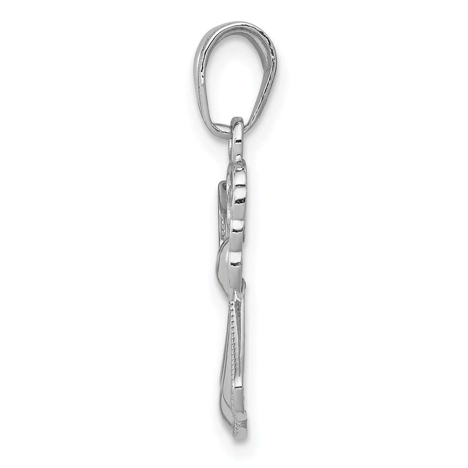 14K White Gold Polished Concave Guardian Angel With Heart Pendant