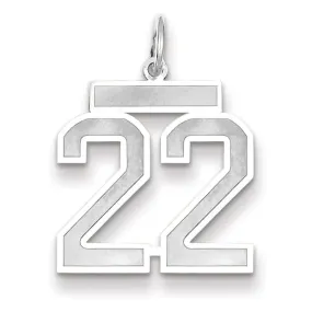 14k White Gold Satin Brush Finish Medium Size Number 22 Charm Pendant