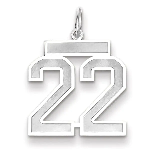 14k White Gold Satin Brush Finish Medium Size Number 22 Charm Pendant