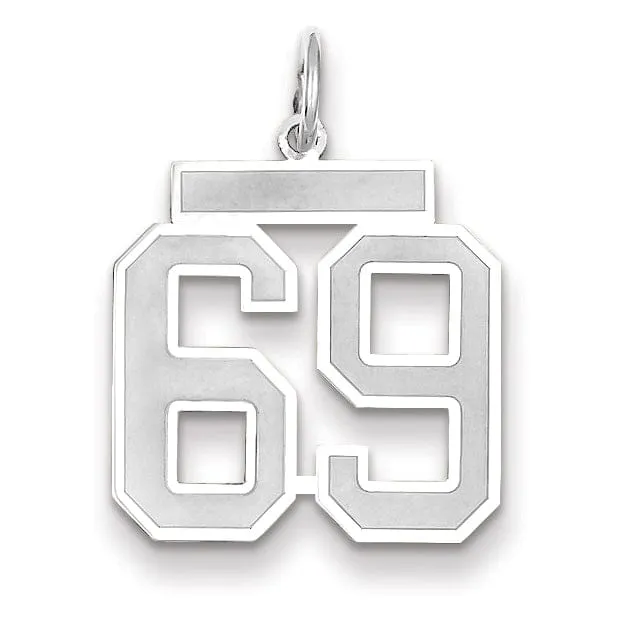 14k White Gold Satin Brush Finish Medium Size Number 69 Charm Pendant