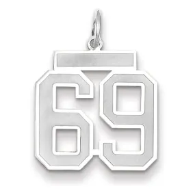 14k White Gold Satin Brush Finish Medium Size Number 69 Charm Pendant