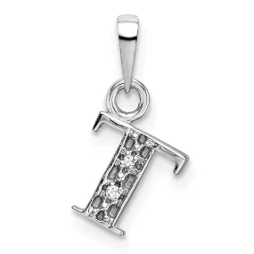 14K White Gold Small 0.01CT Diamond Letter T Initial Block Pendant