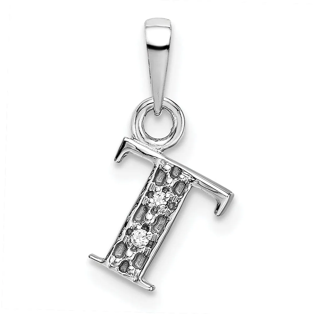 14K White Gold Small 0.01CT Diamond Letter T Initial Block Pendant