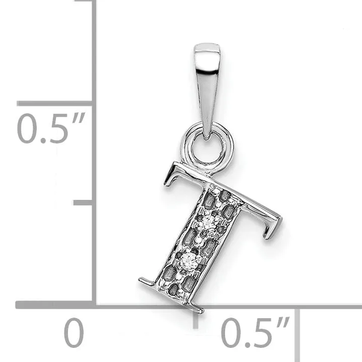 14K White Gold Small 0.01CT Diamond Letter T Initial Block Pendant