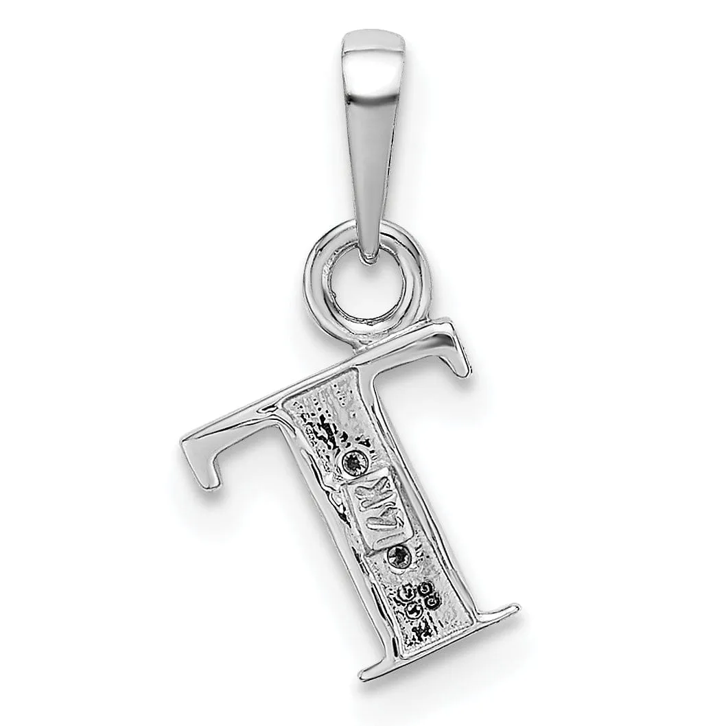 14K White Gold Small 0.01CT Diamond Letter T Initial Block Pendant
