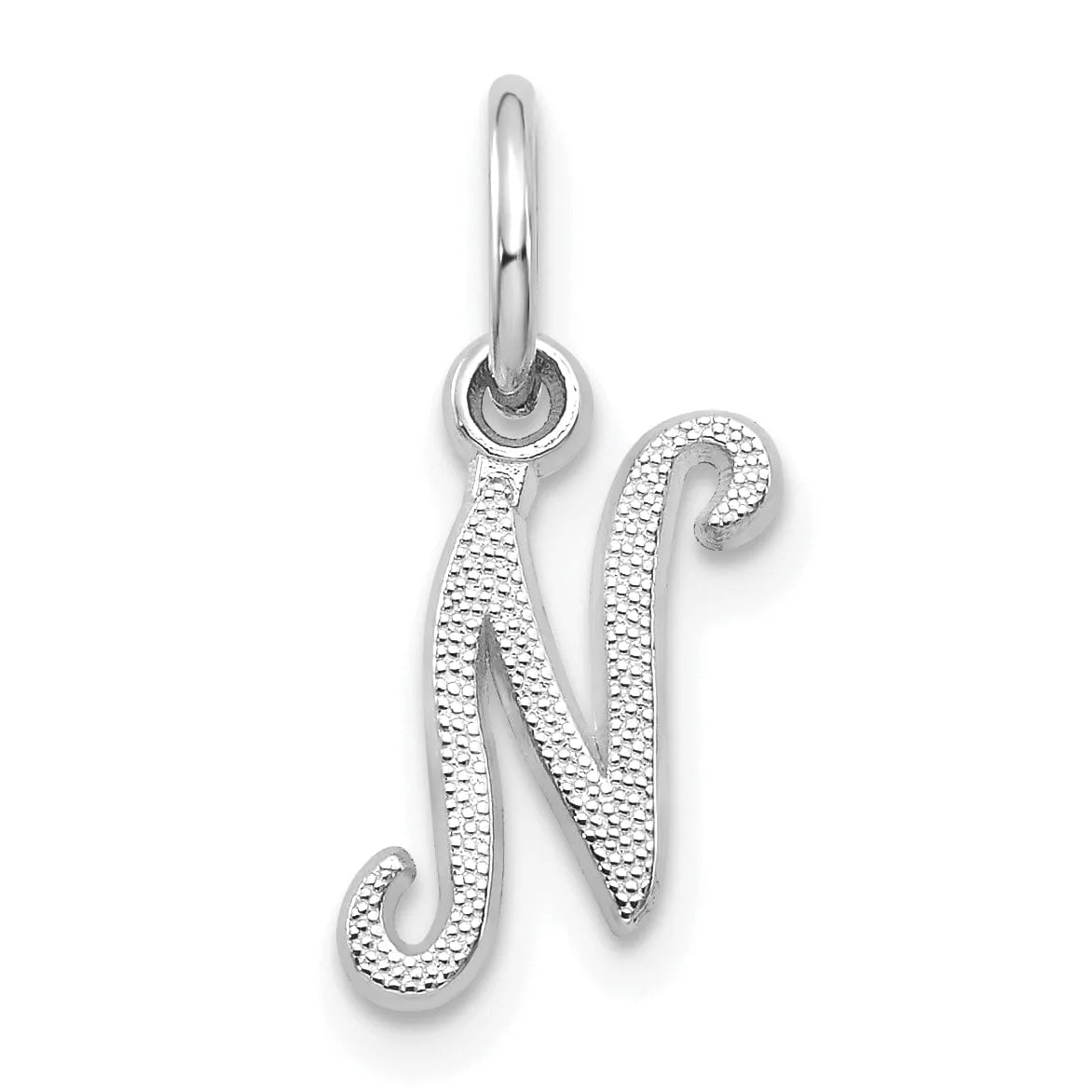 14K White Gold Small Size Casted Script Design Letter N Initial Charm Pendant