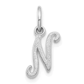 14K White Gold Small Size Casted Script Design Letter N Initial Charm Pendant