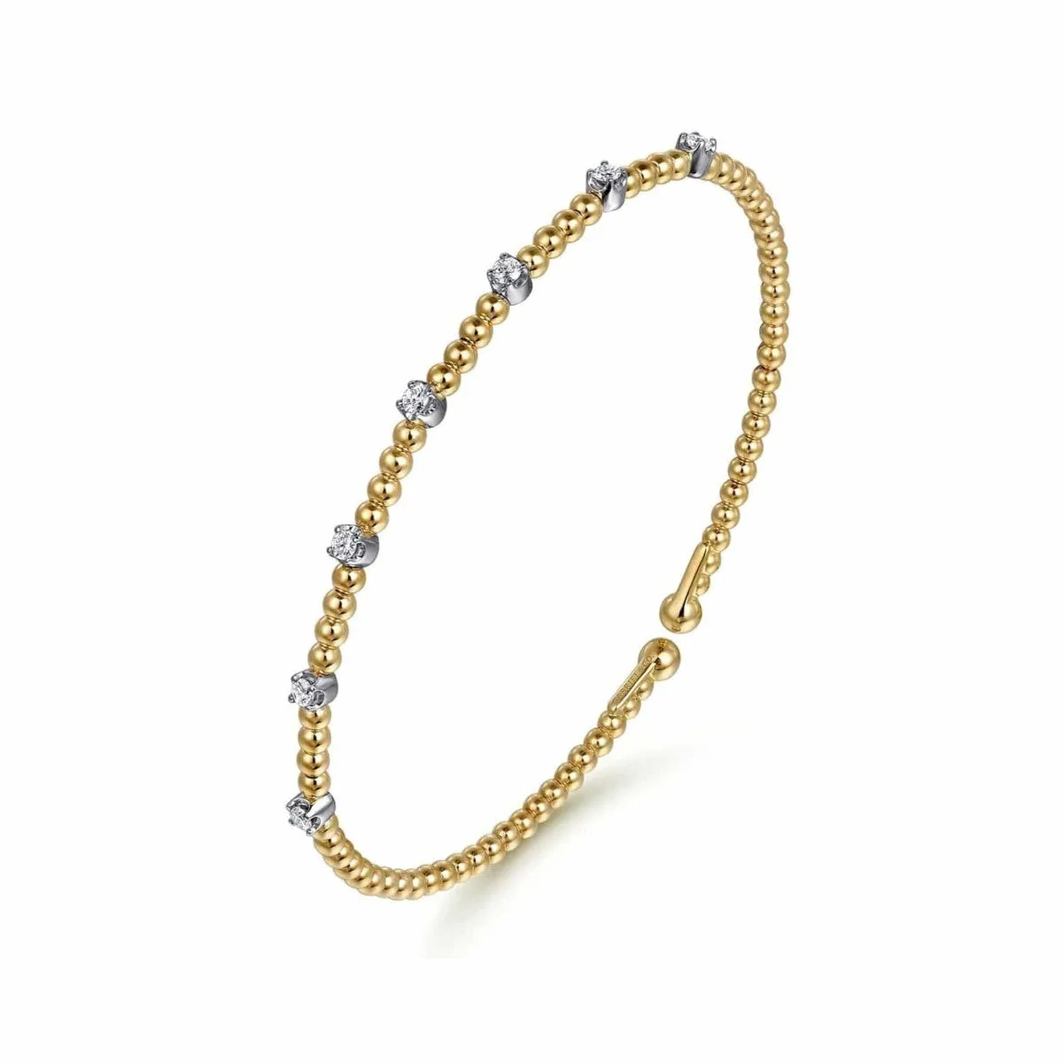 14K White-Yellow Gold Bujukan Cuff Bracelet with Diamond Stations with new Clasp - BG4436-57M45JJ-CLASP