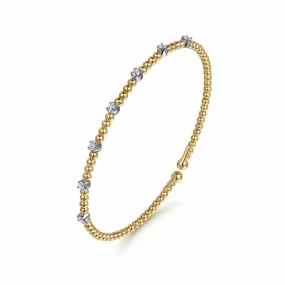 14K White-Yellow Gold Bujukan Cuff Bracelet with Diamond Stations with new Clasp - BG4436-57M45JJ-CLASP