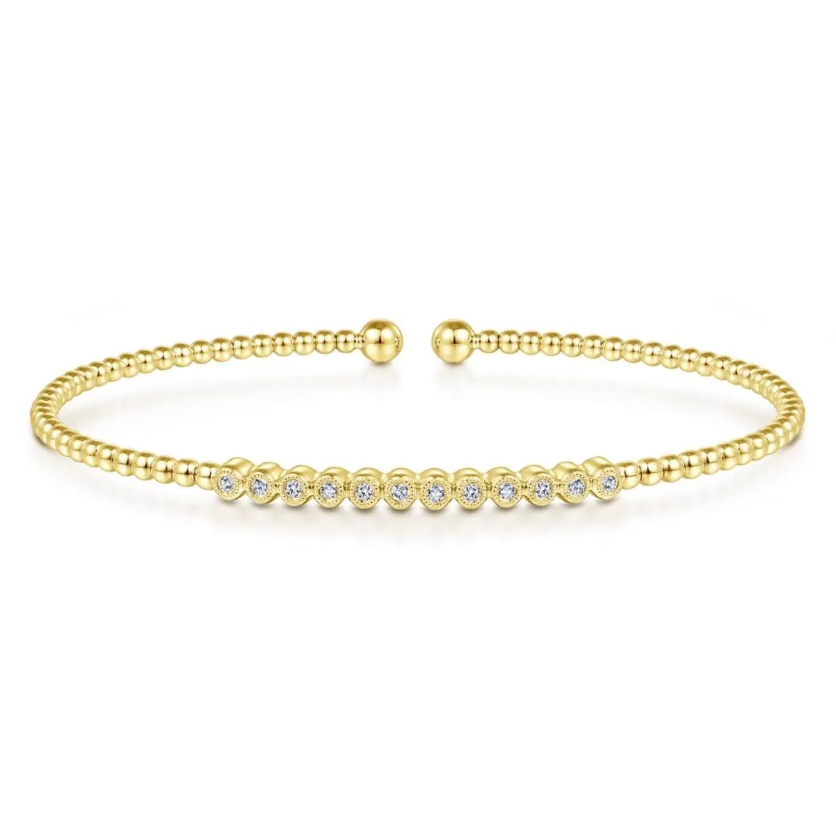 14K Yellow Gold Bujukan Cuff Bracelet with Diamond Stations - BG4118-62Y45JJ