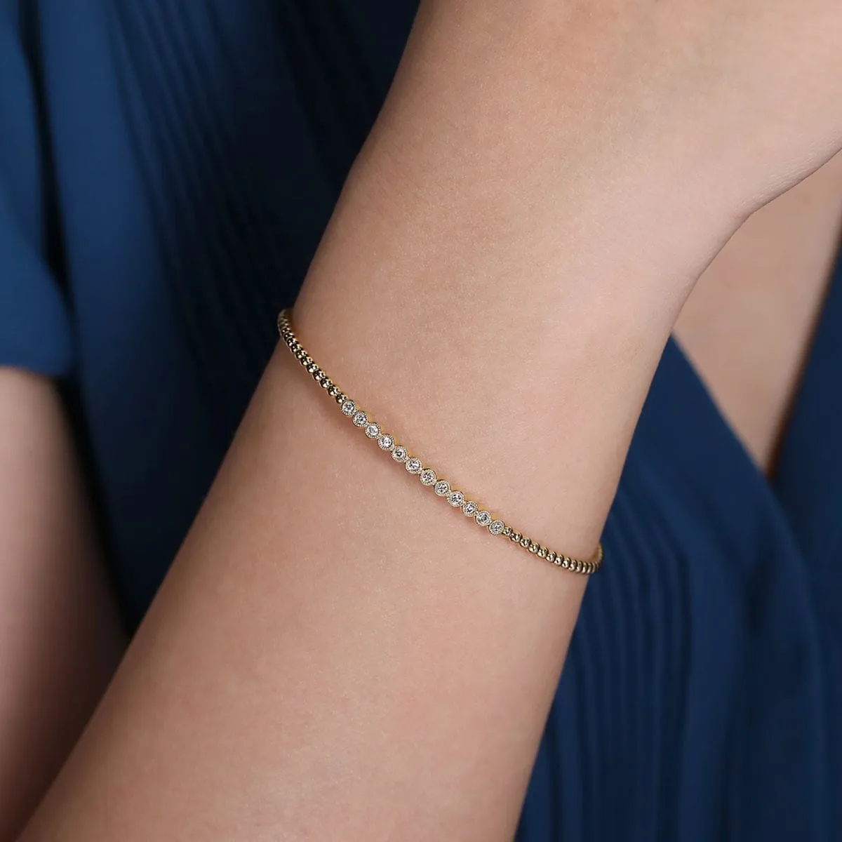 14K Yellow Gold Bujukan Cuff Bracelet with Diamond Stations - BG4118-62Y45JJ