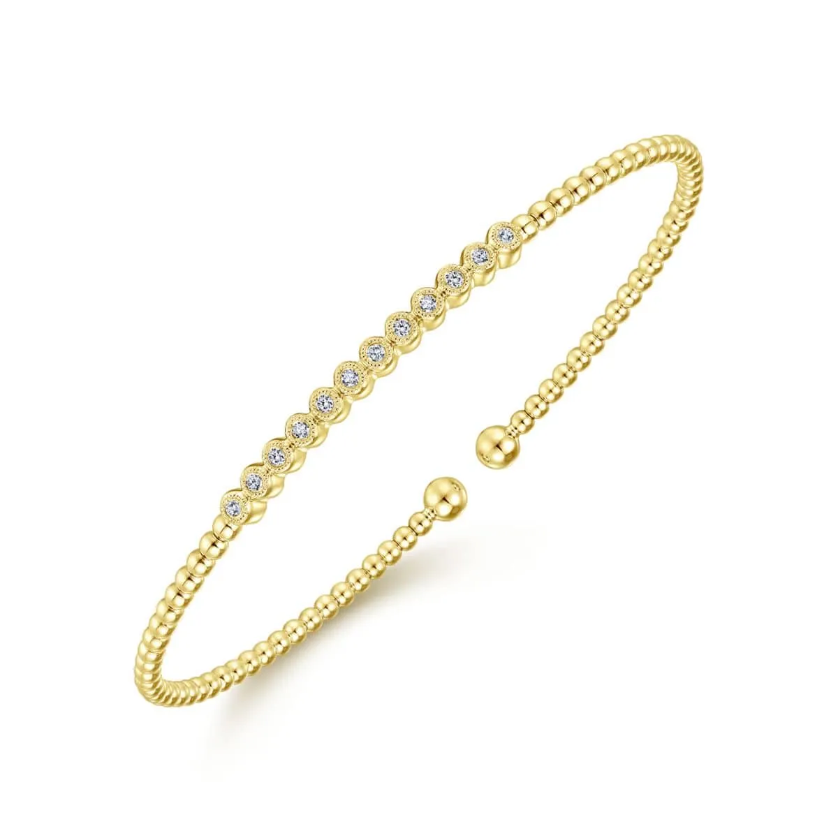 14K Yellow Gold Bujukan Cuff Bracelet with Diamond Stations - BG4118-62Y45JJ