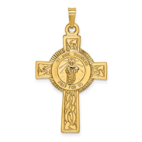 14k Yellow Gold Cross Saint Jude Medal Pendant