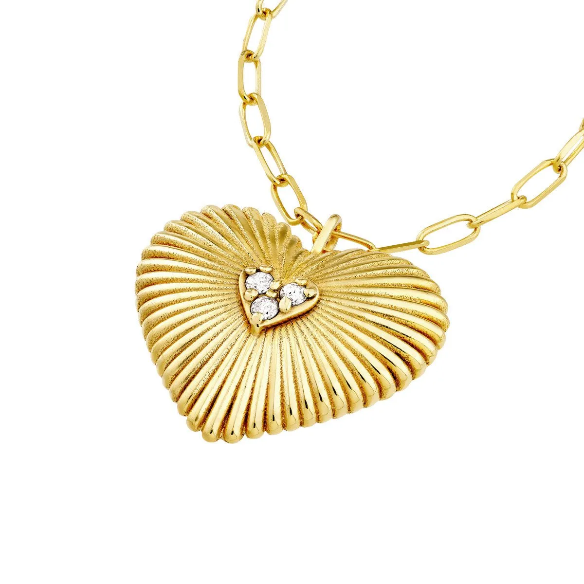 14K Yellow Gold Diamond Radiant Heart Pendant Necklace