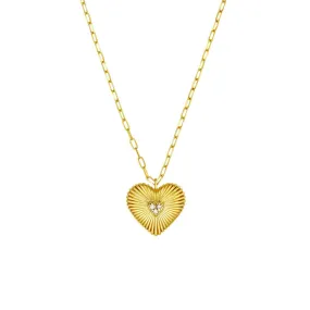 14K Yellow Gold Diamond Radiant Heart Pendant Necklace