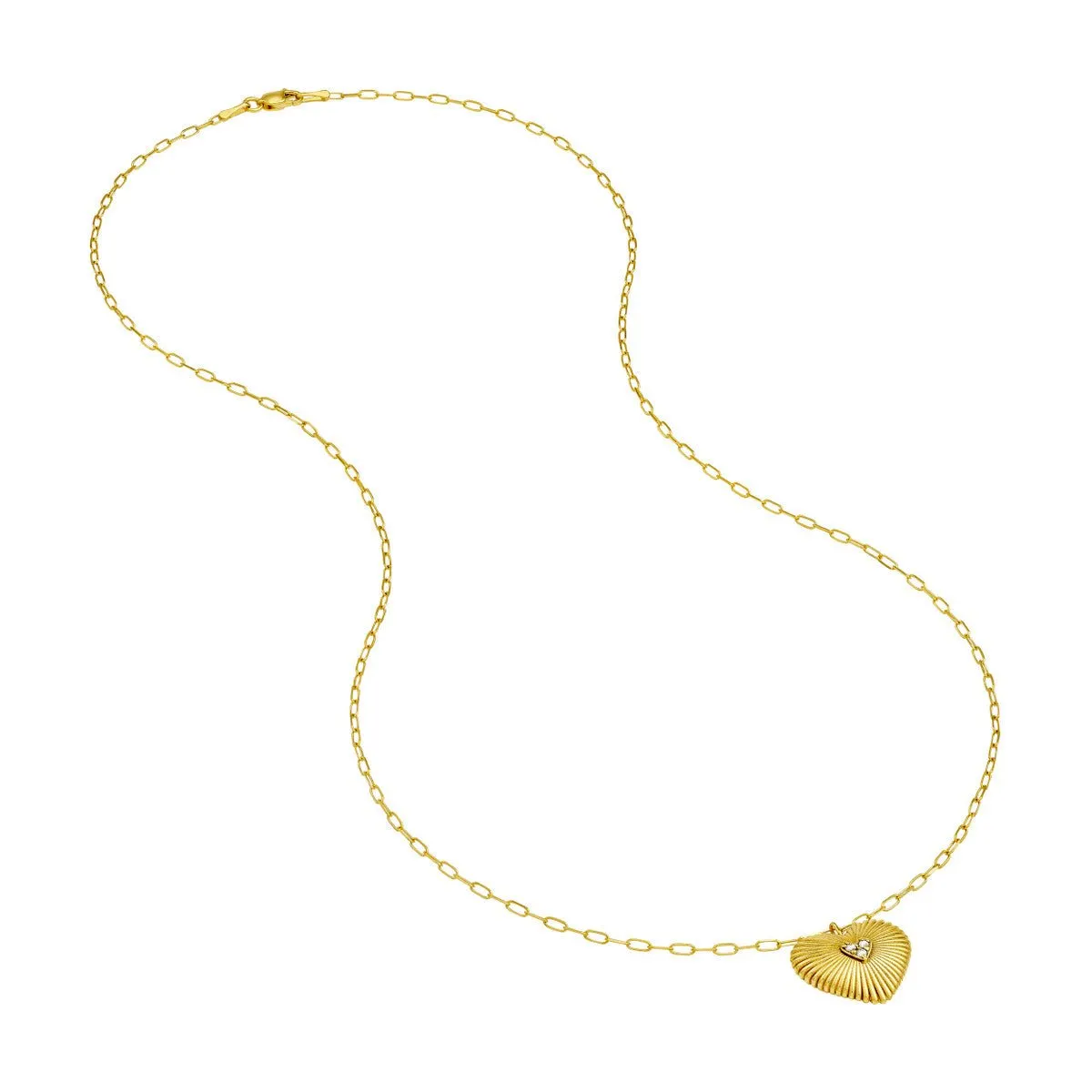 14K Yellow Gold Diamond Radiant Heart Pendant Necklace
