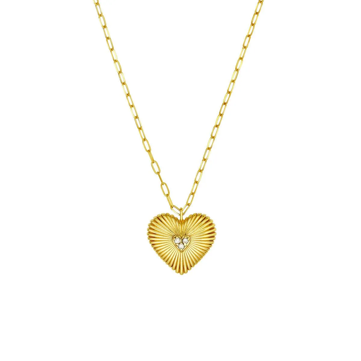 14K Yellow Gold Diamond Radiant Heart Pendant Necklace