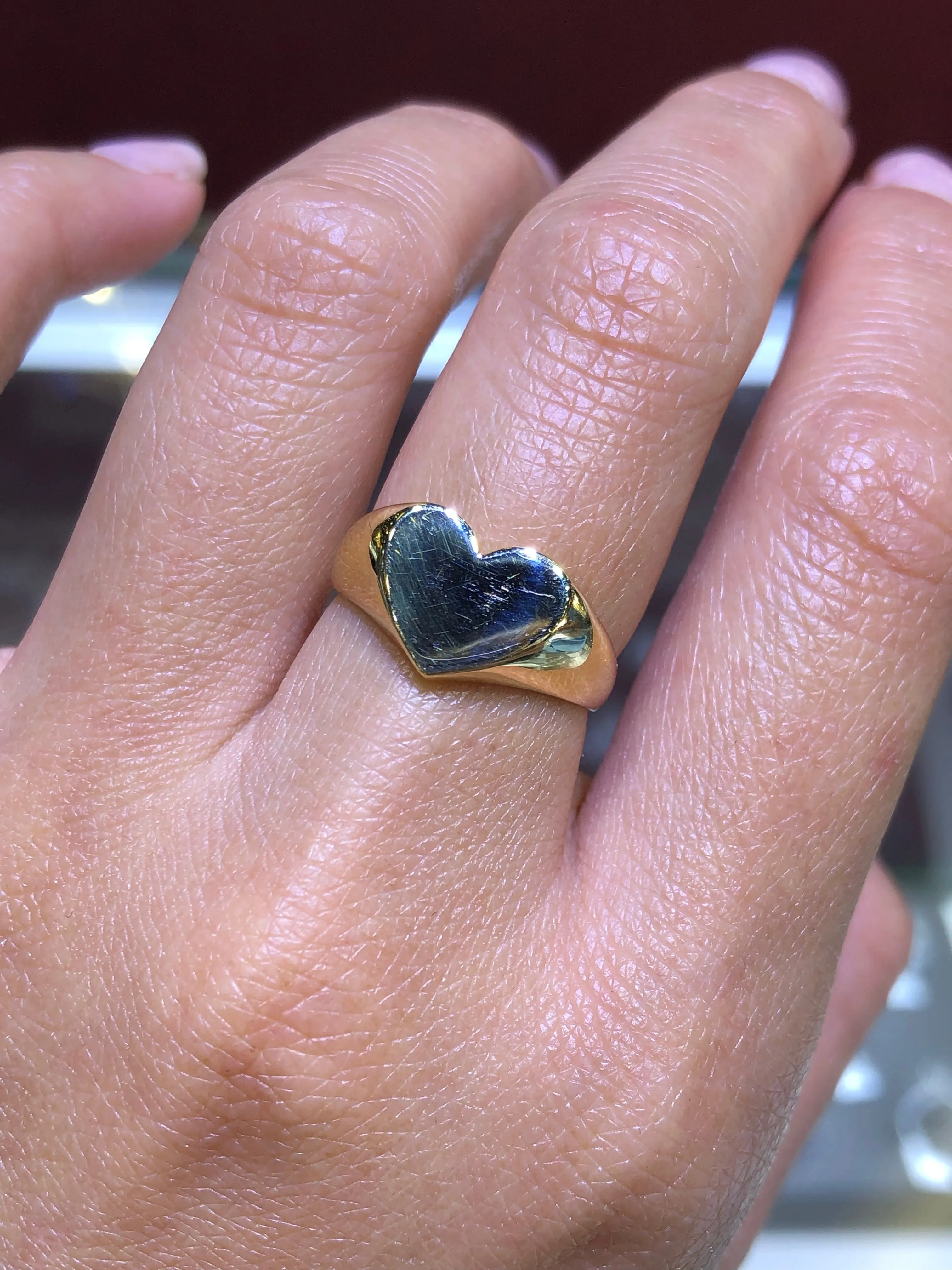 14K Yellow Gold Heart Signet Ring