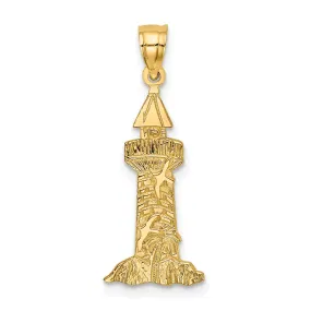 14K Yellow Gold Polished Finish Lighthouse With Seagulls Charm Pendant