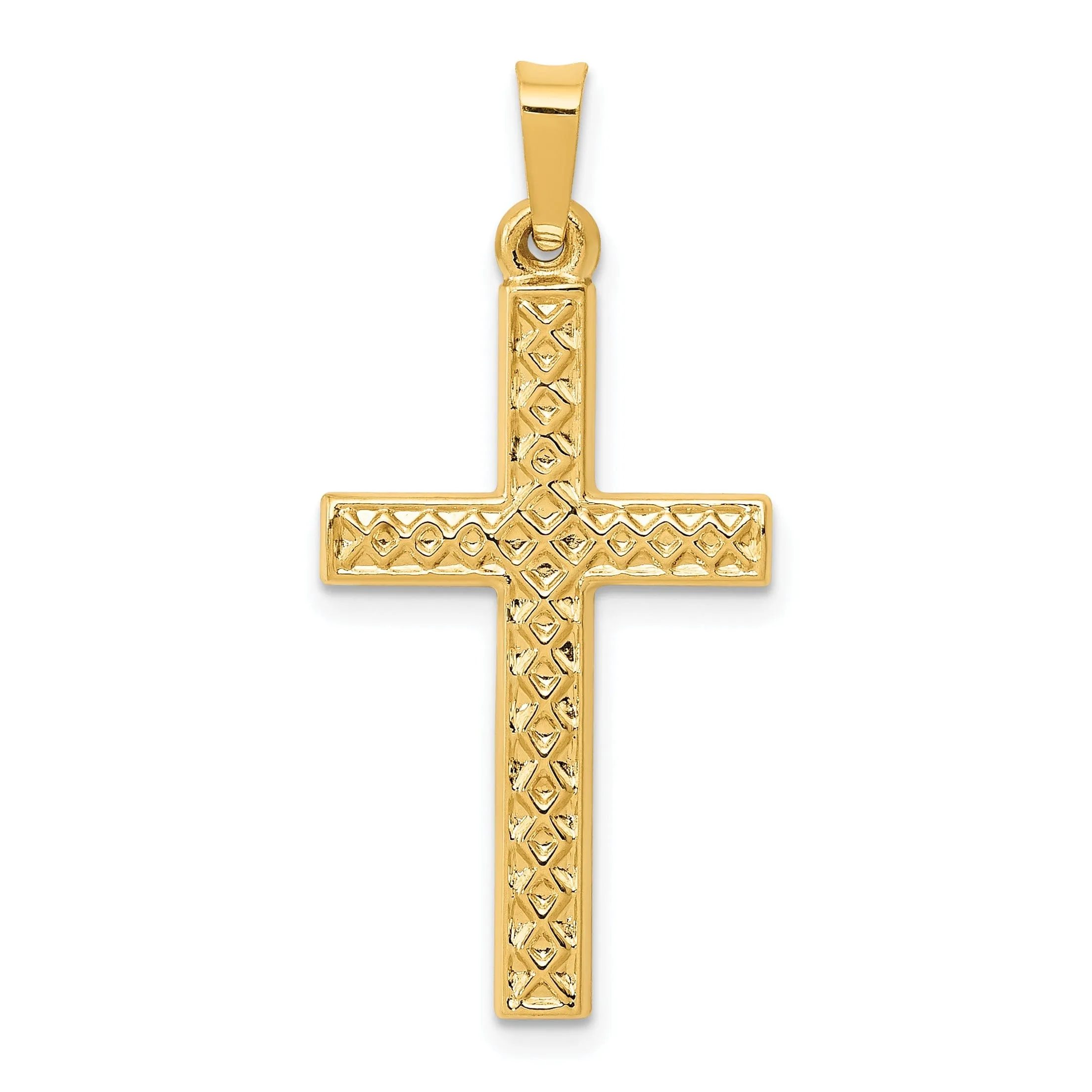 14k Yellow Gold Polished Lattice Cross Pendant