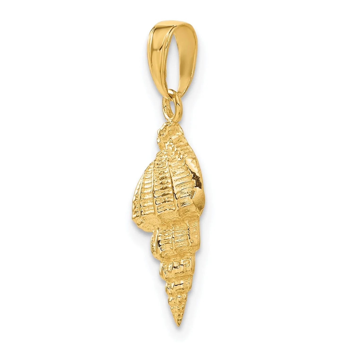 14k Yellow Gold Solid Texture Polished Finish Open Back Men's Conch Shell Charm Pendant
