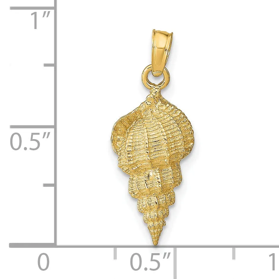 14k Yellow Gold Solid Texture Polished Finish Open Back Men's Conch Shell Charm Pendant